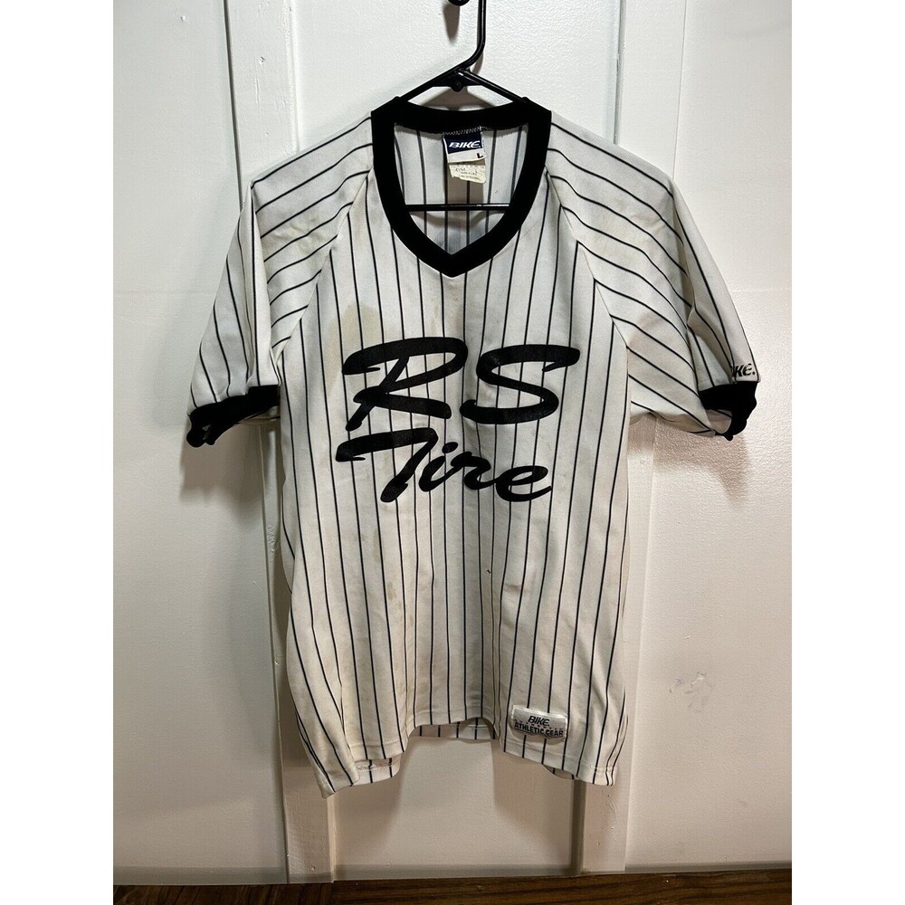 Vintage Bike Baseball Jersey RS Tire Logo Pinstripe Long #44 Youth Size Large